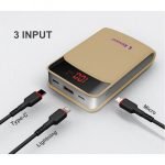 Reman Power Bank 10000mAh With 3 Input Type C, Micro,iPhone Gold Color - Image 2