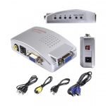 VGA to AV TV RCA Composite Converter Adapter S-Video Box for PC Laptop Windows Mac (PC to TV)-Silver