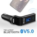 Fm Transmitter Car With Charger Car Mp3 Player for car hands free receiver Car Kit with Mic - TF Card - USB Drive - AUX Play for iPhone,iPad and Other Android Phones Black Color - Image 3