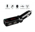 شاحن وجهاز ارسال موجات اف ام ومشغل ام بي 3 للسيارات مع 2 منفذ يو اس بي بتقنية كوالكوم للشحن السريع ومدخل صوت AUX وتشغيل الصوتيات عن طريق USB والرد علي المكالمات