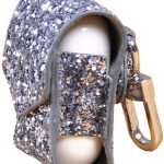 Protective case for Apple AirPods leather glitter with hook Silver Color