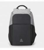 حقيبة ظهر للاب توب ضد الماء والسرقة مع منفذ شحن USB ووصلة سماعة الرأس يناسب الكمبيوتر المحمول بحجم 15 بوصة لون اسود في رمادي