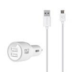 Reman Car Charger Dual USB with Micro USB Cable 20W 2.1A White Color