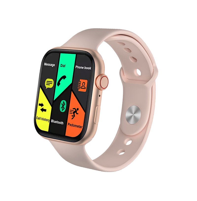Gului; (4) FK88 Smart Watch 44MM-SERIES 6 - Full Touch Screen, All watch Buttons Work with 2 Fabric & Silicone Straps, Support Arabic language, compatible Android & IOS, Gold Color - Image 1
