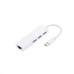 محول من يو اس بي سي الي 3 مخارج USB و j45 - أبيض