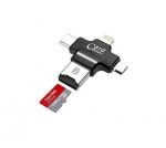 قارئ بطاقة الذاكرة ومحول 4 في 1  متوافق مع اندرويد / ايفون/اي باد/ ماك بوك / لاب توب - أسود