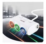 ⁦مشترك ولاعة سيارة 120واط  ثلاثي ومخرجين شاحن يو اس بي - FB300 - ابيض⁩ - الصورة ⁦5⁩