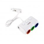 مشترك ولاعة سيارة 120واط  ثلاثي ومخرجين شاحن يو اس بي - FB300 - ابيض