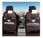 Car Seat Back Storage Organizer Bag Faux Leather Multifunction Organizer Holder Travel Accessories - SCS100 - Black & Red - Image 3