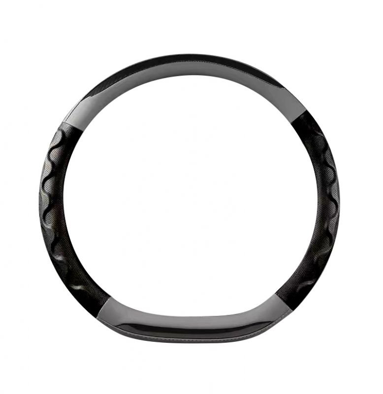 gbjmlhj (1) Leather Car Steering Wheel Cover - CW10 - Black & Gray - Image 1