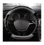 Leather Car Steering Wheel Cover - CW10 - Black & Gray - Image 3