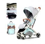 ⁦عربة أطفال قابلة للطي بسهولة مع مظلة قاعدة عريضة رباعية العجلات - LZD A8188 - اخضر في رمادي⁩ - الصورة ⁦8⁩