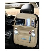 منظم وحقيبة تخزين خلفية لمقعد السيارة مع طاولة قابلة للطي من جلد الصناعي وحامل منظم متعدد الوظائف - SCS200 - بيج