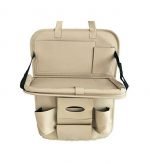 ⁦منظم وحقيبة تخزين خلفية لمقعد السيارة مع طاولة قابلة للطي من جلد الصناعي وحامل منظم متعدد الوظائف - SCS200 - بيج⁩ - الصورة ⁦4⁩