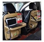 ⁦منظم وحقيبة تخزين خلفية لمقعد السيارة مع طاولة قابلة للطي من جلد الصناعي وحامل منظم متعدد الوظائف - SCS200 - بيج⁩ - الصورة ⁦5⁩
