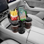 Car cup holder with holder Mobile & a detachable rotating food tray in addition to 2 small cup slots and a large cup slot / Model CUP-B06 - Image 2