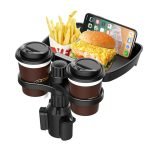 Car cup holder with a detachable rotating food tray in addition to 2 small cup slots / Model CUP-B05