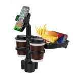 Car cup holder with holder Mobile & a detachable rotating food tray in addition to 2 small cup slots and a large cup slot / Model CUP-B06 - Image 5
