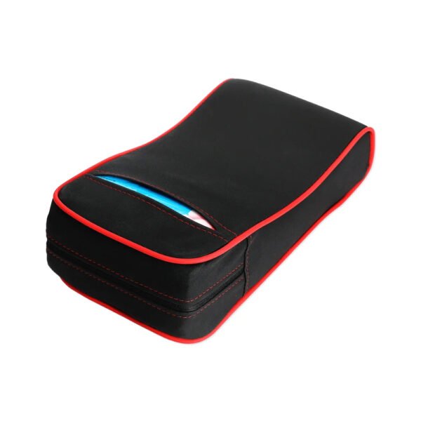 High-quality leather armrest for hand comfort while driving and equipped with a tissue holder / Model PPT50 – Black * RedColor