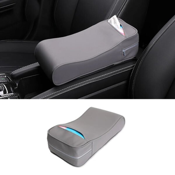 مسند ذراع من الجلد عالي الجودة لراحة اليد اثناء القيادة ومزود بحافظة للمناديل / موديل PPT50 – لون رمادي