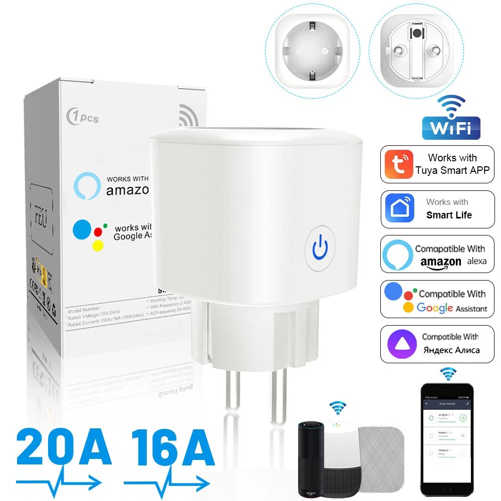 ابلبليابليبالتعلباغابقلبقلبيل Smart socket with Wi-Fi meter, compliant with European standards, Alexa voice control, and remote control timer. - Image 1