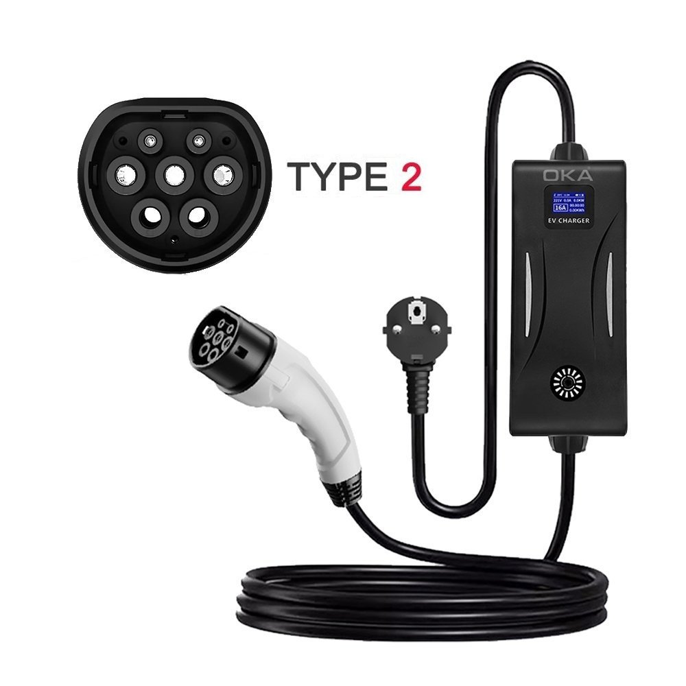 1 Oka Portable Electric Vehicle (EV) Charger TYPE2, Dustproof and Water Spray Resistant, 16 Amp, 3.5 kW / Portable Mode2 - Image 1