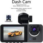 Dashboard camera with a 2.0-inch IPS HD screen, 3-channel indoor front and rear camera with 1080P resolution and adjustable lens, smart camera with motion detection and parking monitoring. - Image 2